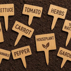 Bamboo Plant Labels and Eco Friendly Garden Tags with Pointed Stakes for Sustainable Vegetable Patch and Indoor Houseplant Identification