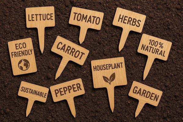 Bamboo Plant Labels and Eco Friendly Garden Tags with Pointed Stakes for Sustainable Vegetable Patch and Indoor Houseplant Identification