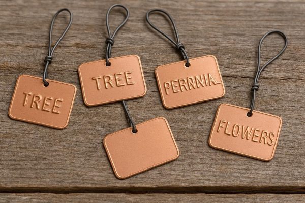 Copper Plant Tags with Wire Ties for Embossed Permanent Identification of Trees Shrubs and Perennial Flowers in Professional Landscapes