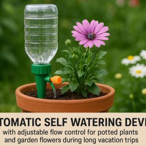 Automatic Self Watering Device with Adjustable Flow Control for Potted Plants and Garden Flowers During Long Vacation Trips